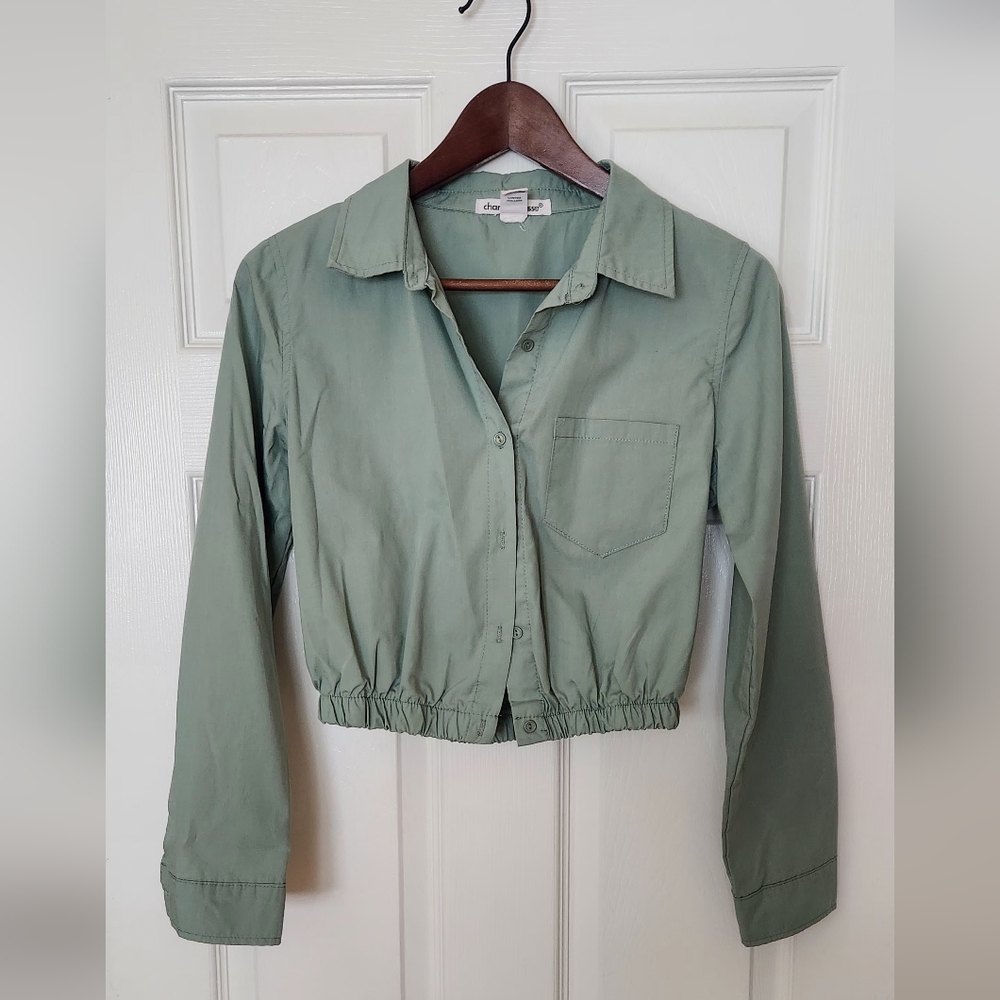 Charlotte Russe button down collared long sleeve cinched waist top